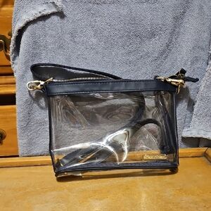 Clear Navy Wristlet Clutch with Gold Hardware